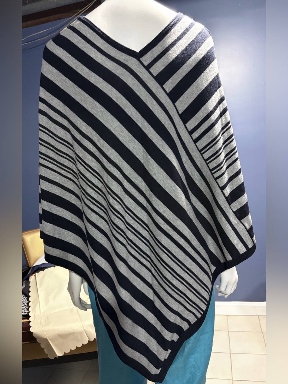 Jones New York Navy and Gray Striped Knit Top